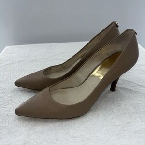Michael Kors Flex Mid Heel Pumps In Bisque 11 M Taupe Wood Heel 3.5"